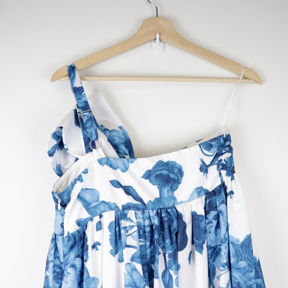 NWT Anthropologie Atsu Bow Maxi Dress Blue Floral One Shoulder XS‎ Petite XSP - Picture 6 of 11